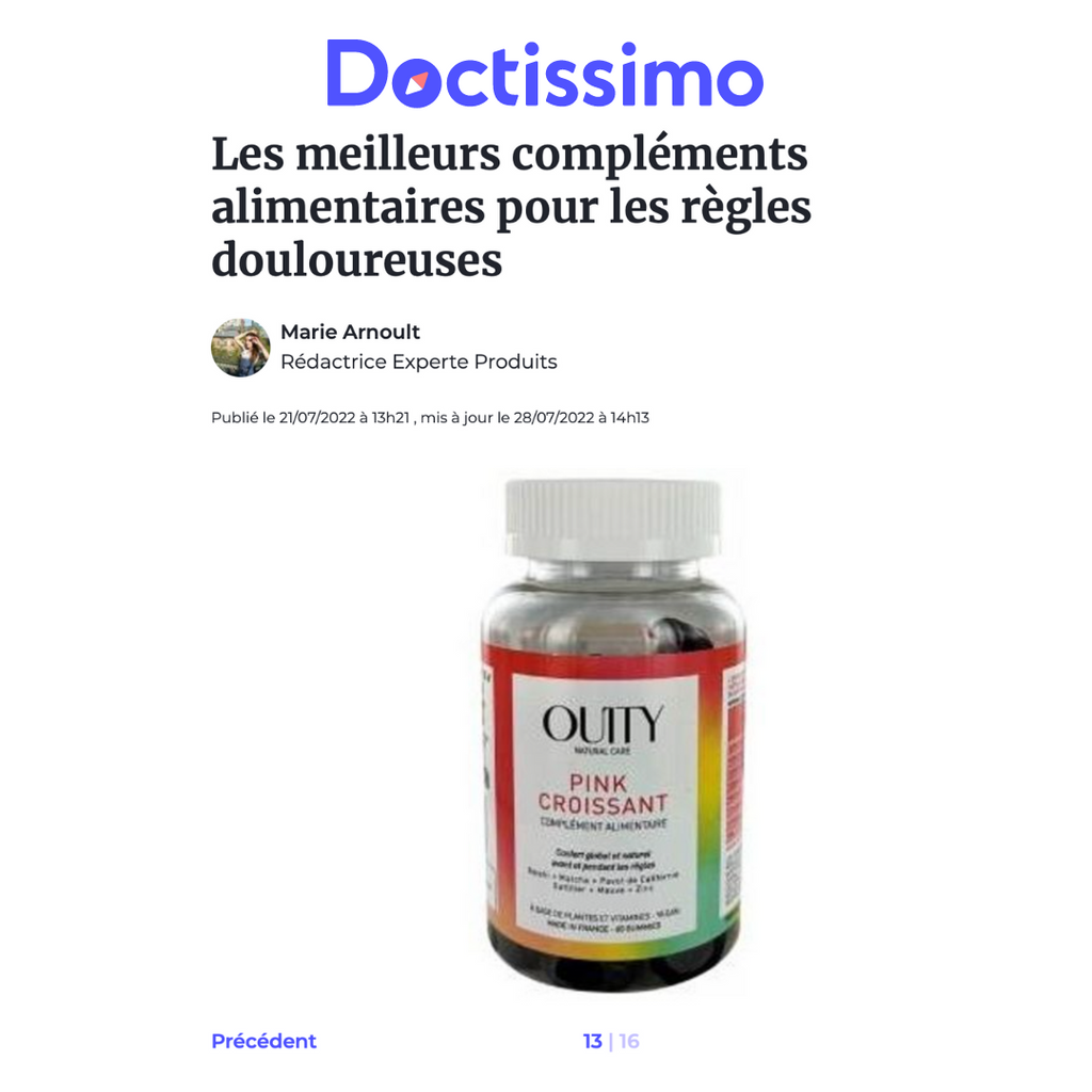 Doctissimo, Ouity sélectionné parmi les meilleurs compléments alimentaires anti SPM, lire l'avis presse sur Pink Croissant.