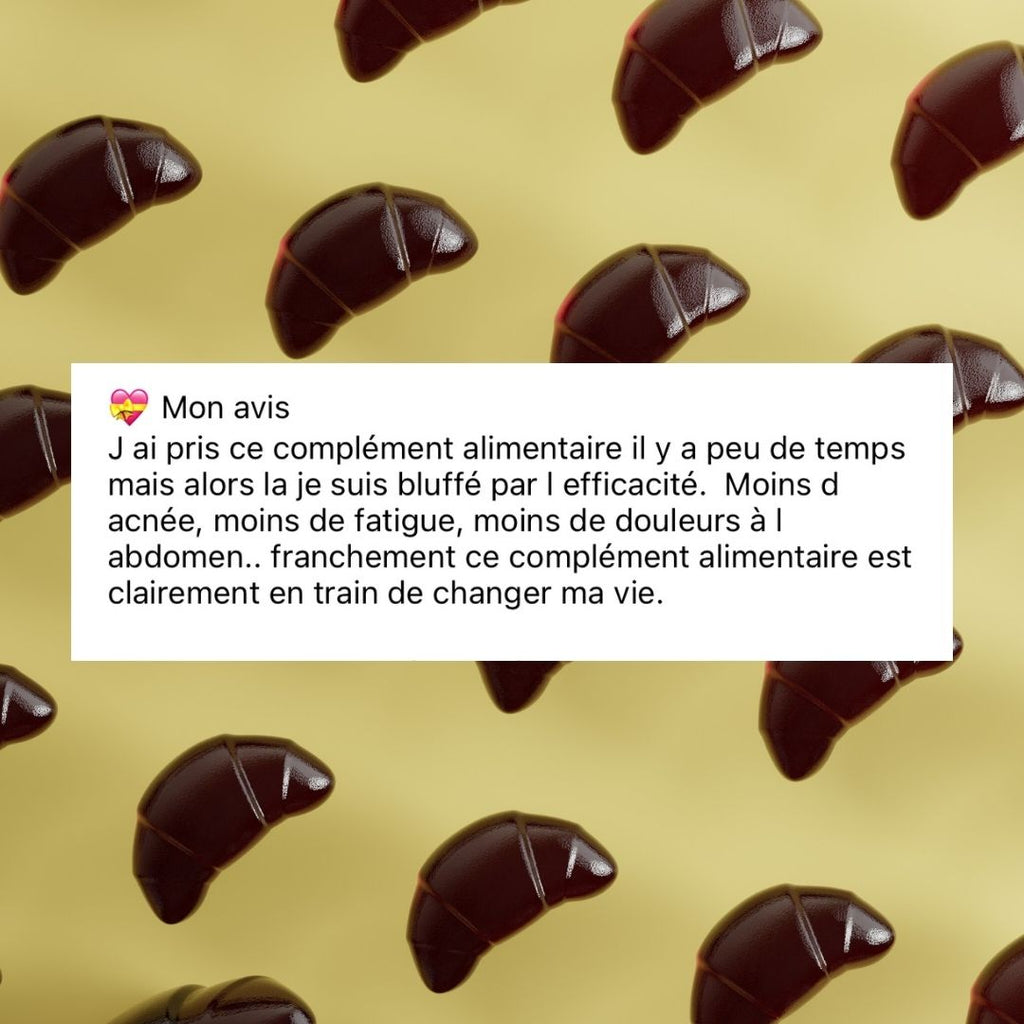 Pink Croissant le meilleur gummy anti SPM et règles Douloureuses. De Ouity Natural Care. Plante adaptogènes, gattilier, zinc, Matcha, des plantes naturelles pour lutter contre l'acné hormonale, les crampes et les sautes d'humeur. Les avis sont excellents chez nos clientes.