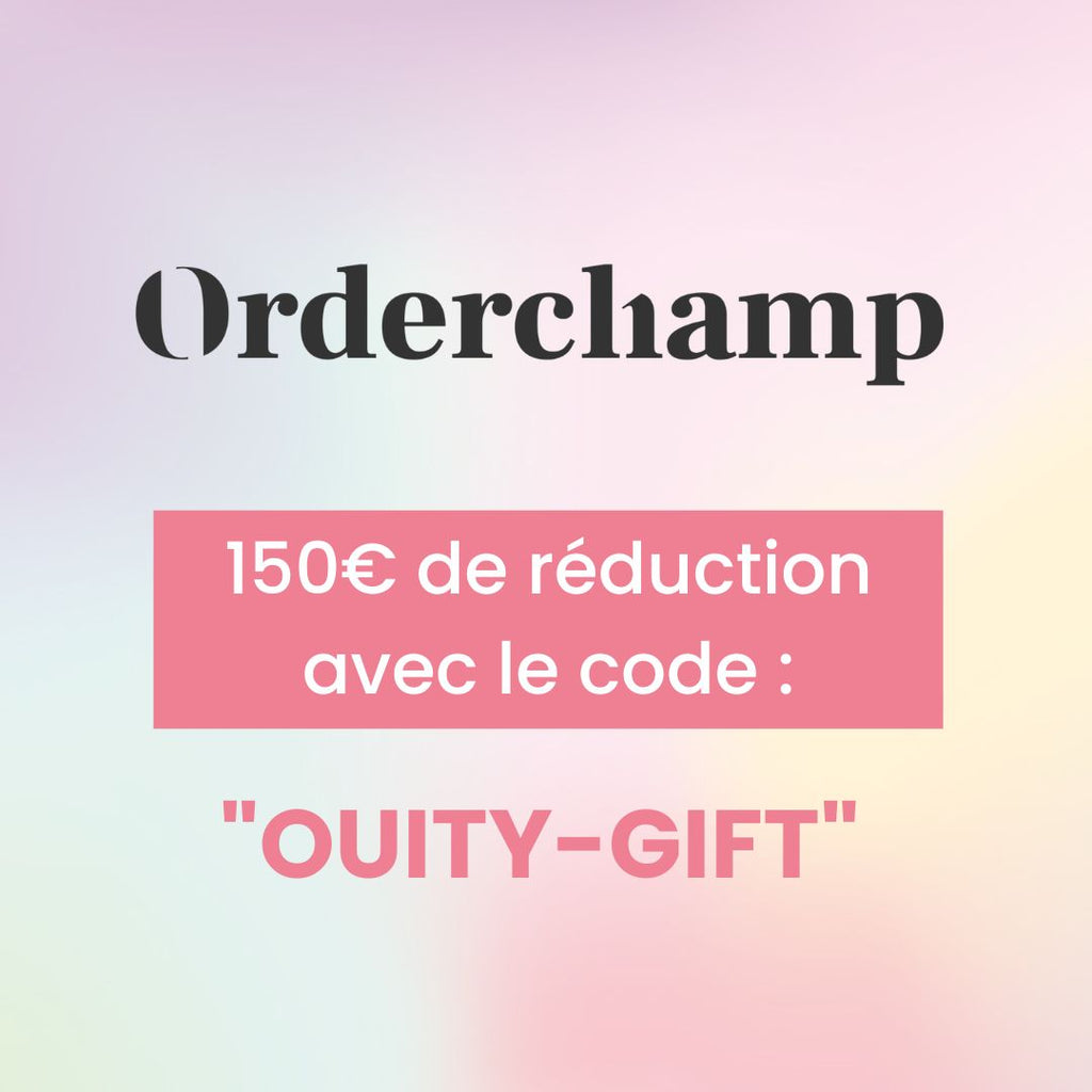 Ouity Natural Care est disponible sur Orderchamp avec une réduction de 150€ sur votre première commande dans notre boutique. Paiement en 60 jours et livraison offerte en moins de deux jours ouvrés dès 250€ d'achat.
